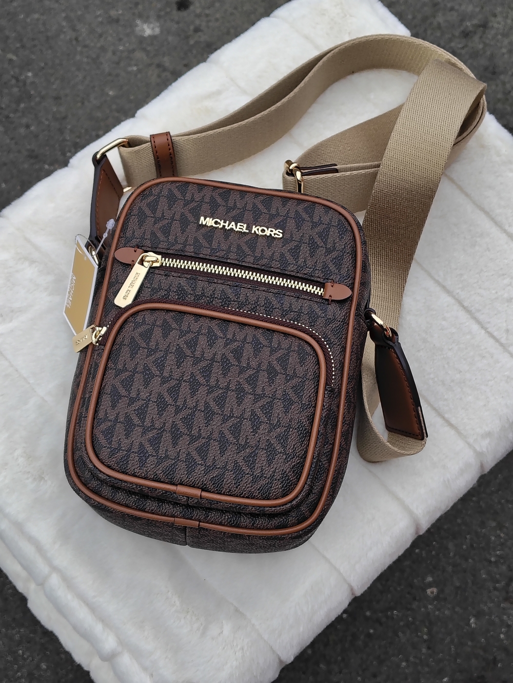 NWT Michael Kors Brown MK Monogram Crossbody Bag